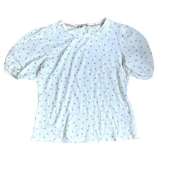 Boden Women’s White T Shirt with Gold Polka Dots Size 6 - Picture 1 of 5